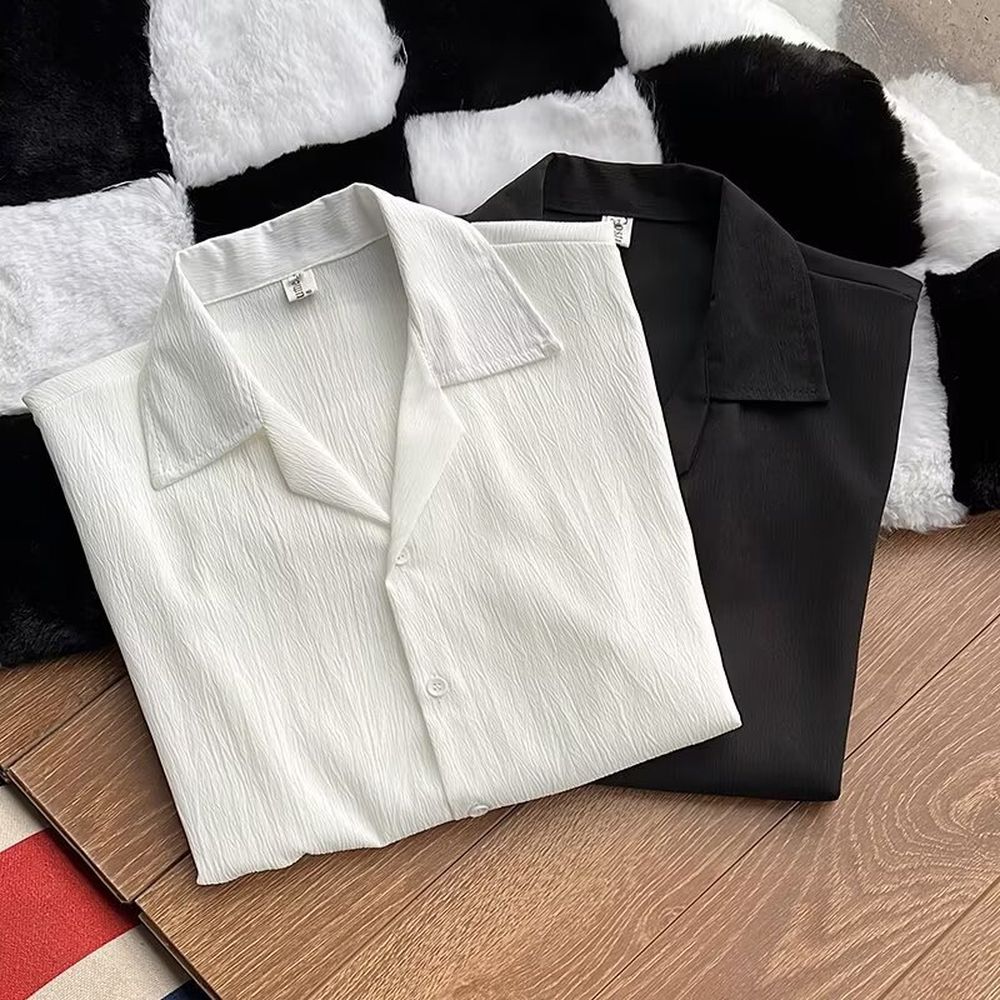 High-Grade Drape Ice Silk Shirt Men's Short-Sleeved Loose Shirt